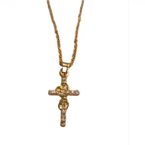 Gold tone cross necklace